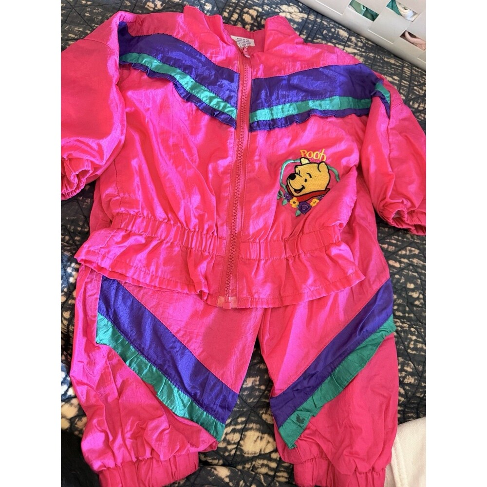Vintage 90s Disney Winnie the Pooh Pink Windbreaker Track Suit Kids Toddler 2T